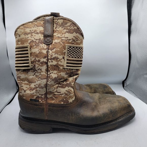 Ariat WorkHog Mens Size 13 Brown Patriot Steel Toe Work Boot American Flag main image 4